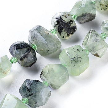 Natural Prehnite Beads Strands, Faceted, Nuggets, 8.5~13x12~18x10~12mm, Hole: 0.8mm, about 26pcs/strand, 14.9 inch(38cm)
