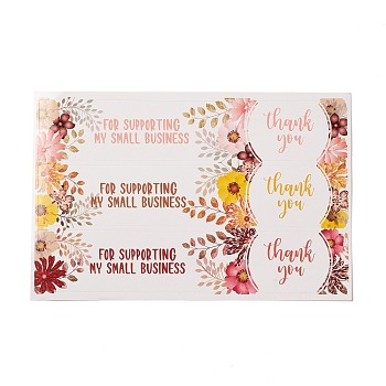 Floral Pattern Stickers, Thank you Theme Adhesive Label Stickers, with Word, Rectangle, Floral Pattern, 15.5x10.2x0.01cm