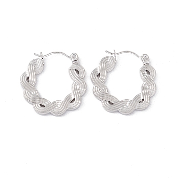 304 Stainless Steel Wave Hoop Earrings for Women, Stainless Steel Color, 21.5x22x2mm, Pin: 0.6mm