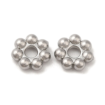 304 Stainless Steel Spacer Beads, Flower, Granulated Beads, Stainless Steel Color, 5x1.3mm, Hole: 1.5mm