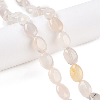 Natural White Agate Beads Strands, Flat Oval, 14x10x5.5mm, Hole: 1.2mm, about 28pcs/strand, 15.55''(39.5cm)