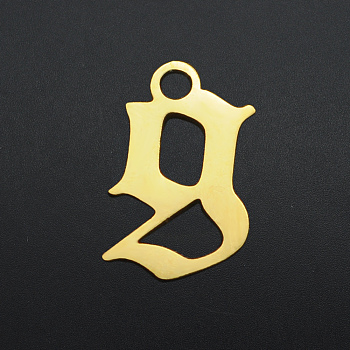 201 Stainless Steel Charms, Laser Cut, Letter, Golden, Letter.G, G:9.5x6x1mm, Hole: 1.2mm