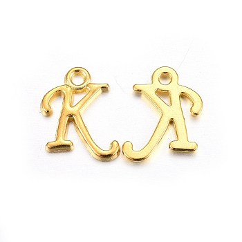 Golden Plated Alloy Letter Pendants, Rack Plating, Cadmium Free & Lead Free, Letter.K, 14x10x2mm, Hole: 1.5mm