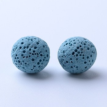 Unwaxed Natural Lava Rock Beads, for Perfume Essential Oil Beads, Aromatherapy Beads, Dyed, Round, No Hole, Light Blue, 8~9mm