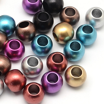 Matte Rondelle Spray Painted Acrylic Beads, Large Hole Beads, Mixed Color, 12x10mm, Hole: 6mm, about 450pcs/500g