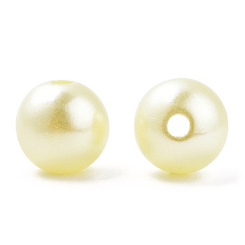 Spray Painted ABS Plastic Imitation Pearl Beads, Round, Lemon Chiffon, 10x9.5mm, Hole: 2mm, about 1040 pcs/500g