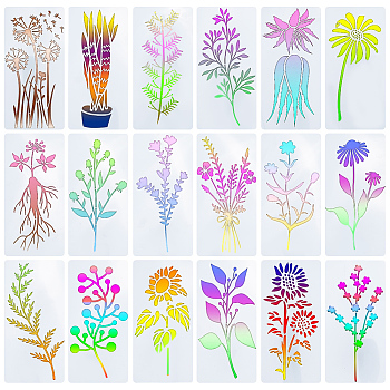 PET Plastic Drawing Painting Stencils Templates, Rectangle, Flower, 152x76x0.3mm, 18pcs/set