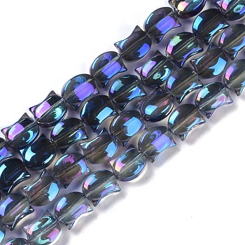 Electroplate Glass Beads Strands, Full Rainbow Plated, Cat Shape, Gray, 8x10x5mm, Hole: 1mm, about 65pcs/strand, 24.41''(62cm)