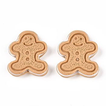 Resin Decoden Cabochons, for Christmas, Imitation Food Biscuits, Gingerbread Man, Wheat, 27x22~23x6mm