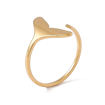 Ion Plating(IP) 201 Stainless Steel Whale Tail Shape Open Cuff Ring for Women, Real 18K Gold Plated, US Size 6 1/2(16.9mm)