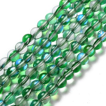 Synthetic Moonstone Beads Strands, Round, Green, 6mm, Hole: 1mm, about 31pcs/strand, 7.20 inch(18.3cm)