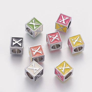 Alloy Enamel Beads, Cube, Platinum Color, Colorful, 9x9x9mm, Hole: 6mm(ENAM-C1491-X)
