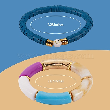 10Pcs 10 Style Handmade Polymer Clay Heishi Beaded Stretch Bracelets Set with Heart(BJEW-SW00036-03)-2