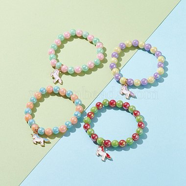 Bracelet extensible en perles acryliques opaques pour enfants(BJEW-JB06498)-3