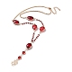 Red Oval & Teardrop Glass Lariat Necklace with Brass Chains(NJEW-A015-18KCG)-1