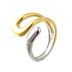 304 Stainless Steel Open Cuff Rings, Irregular Lines Shape, Golden & Stainless Steel Color, 18.5mm, Inner Diameter: US Size 7 1/2(17.7mm)(RJEW-M074-03PG)