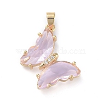 Brass Micro Pave Clear Cubic Zirconia Pendants, with Glass, Butterfly, Golden, Thistle, 24x21.5x4mm(ZIRC-P079-D01-07)