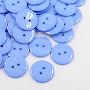 Acrylic Sewing Buttons, Plastic Buttons for Costume Design, 2-Hole, Dyed, Flat Round, Cornflower Blue, 17x2mm, Hole: 1mm(BUTT-E084-B-06)