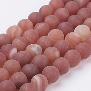 Natural Striped Red Agate Bead Strands, Frosted, Round, Dyed, 8mm, Hole: 0.8mm, about 47pcs/strand, 15.3 inch(39cm)(G-J372-04-8mm)