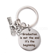 Graduation Theme 201 Stainless Steel Keychain Clasps, Flat Round with 2022 & Diploma, Word, 52mm(STAS-I185-01D)