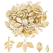 56Pcs 4 Style Brass Pendants, Leaf, Golden, 10.5~26.5x4.5~31x1mm, Hole: 1~1.6mm, 14pcs/style(KK-DC0001-18)