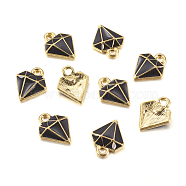 Golden Tone Alloy Enamel Pendants, Diamond Charms, Black, 15x12x2mm, Hole: 2mm(ENAM-J463-05G)