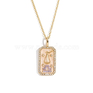 Brass Micro Pave Cubic Zirconia Rectangle with Constellation Pendant Necklaces, with Enamel, Cable Chain Necklace for Women, Libra, 15-3/4 inch(40cm)(PW-WG95654-06)