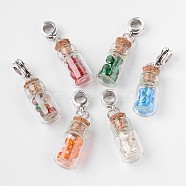 Glass Bottle with Glass Seed Beads European Dangle Charms, with Antique Silver Tone Alloy Findings, Large Hole Pendants, Mixed Color, 35mm, Hole: 5mm(PALLOY-JF00030)