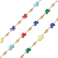 304 Stainless Steel Enamel Link Chains, Unwelded, Butterfly, Golden, 8.5~10.5x3.5~6x2~2.5mm(CHS-P016-28G)