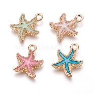 Alloy Enamel Pendants, Starfish/Sea Stars, Light Gold, Mixed Color, 18x14.5x3mm, Hole: 1.4mm(PALLOY-F224-10G)