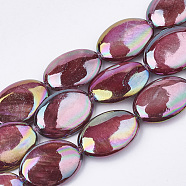 AB Color Freshwater Shell Beads Strands, Dyed, Oval, Brown, 17~18x12.5x4~5mm, Hole: 1mm, about 22pcs/strand, 15.7 inch(SHEL-S274-39B)