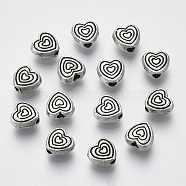 Tibetan Style Alloy Beads, Heart, Cadmium Free & Lead Free, Antique Silver, 6x6x3mm, Hole: 1.6mm, about 2000pcs/1000g(TIBEB-N005-09AS-RS)