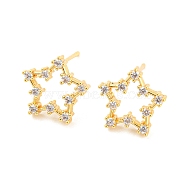 Rack Plating Brass Cubic Zirconia Star Stud Earrings, Long-Lasting Plated, Lead Free & Cadmium Free, Real 18K Gold Plated, 11x12mm(EJEW-K245-46G)