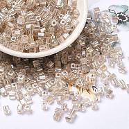 Glass Seed Beads, Transparent Lustered Glass, Square Hole, Square, Navajo White, 4x4x4mm, Hole: 1.2mm, 5000pcs/pound(SEED-H002-F-1137)