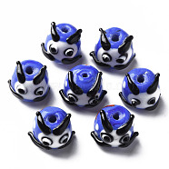 Handmade Lampwork Beads, Round with Cartoon Face, Royal Blue, 12~13x14~16x14mm, Hole: 2mm(LAMP-T011-02A)