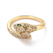 Snake Cubic Zirconia Cuff Ring for Women, Real 18K Gold Plated Brass Open Ring, Cadmium Free & Lead Free, Green, US Size 6 1/2(16.9mm)(RJEW-C004-09-RS)