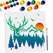 US 1Pc PET Hollow Out Drawing Painting Stencils, for DIY Scrapbook, Photo Album, with 1Pc Art Paint Brushes, Deer, 300x300mm(DIY-MA0004-16B-05)