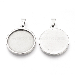 201 Stainless Steel Pendant Cabochon Settings, Flat Round, Stainless Steel Color, Tray: 19.5mm, 25x22.5x2.5mm, Hole: 8x4mm(STAS-S073-03P)