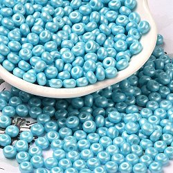 Baking Paint Luster Glass Seed Beads, Donut, Cyan, 4x2.5mm, Hole: 1mm, 6205pcs/pound(SEED-B001-04A-03)