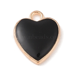 Alloy Enamel Pendants, Light Gold, Heart Charm, Black, 17.5x14x2.5mm, Hole: 2.5mm(ENAM-Z010-34B-KCG)