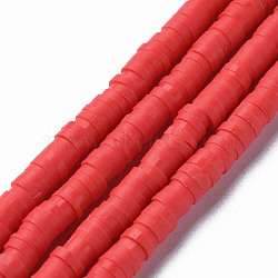 Handmade Polymer Clay Beads, Disc/Flat Round, Heishi Beads, Red, 4x1mm, Hole: 1mm, about 380~400pcs/strand, 17.7 inch(CLAY-R067-4.0mm-30)