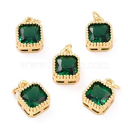 Real 18K Gold Plated Brass Inlaid Cubic Zirconia Charms, with Jump Ring, Long-Lasting Plated, Square, Green, 9.5x7x4mm, Jump Ring: 4x0.5mm, 2.5mm Inner Diameter(ZIRC-L100-073G-01)