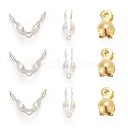 Brass Bead Tips, Calotte Ends, Clamshell Knot Cover, Mixed Color, 7x4mm, Hole: 1mm(KK-N0070-03)