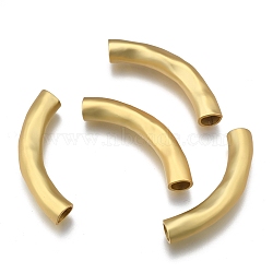 Brass Curved Tube Beads, Curved Tube Noodle Beads, Long-Lasting Plated, Matte Gold Color, 42x6.5mm, Hole: 4.5~5mm(KK-K238-38MG)