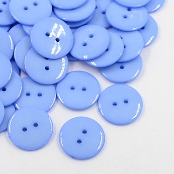 Acrylic Sewing Buttons, Plastic Buttons for Costume Design, 2-Hole, Dyed, Flat Round, Cornflower Blue, 17x2mm, Hole: 1mm
