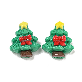 Christmas Theme Opaque Resin Decoden Cabochons, Christmas Tree with Bowknot, 15.5x13.5x7mm