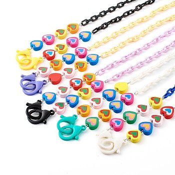 Heart Natural Dyed Wood Beaded Necklaces, Handbag Chains, with Plastic Cable Chains, Mixed Color, 25.39 inch(64.5cm)