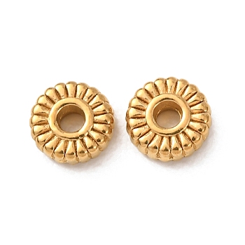 304 Stainless Steel Spacer Beads, Ion Plating(IP), Flower, Real 18K Gold Plated, 5x2mm, Hole: 1.2mm