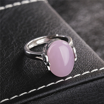 Oval Synthetic Red Corundum Adjustable Ring, Platinum Brass Jewelry for Women, Inner Diameter: 16mm