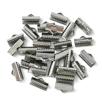 304 Stainless Steel Ribbon Crimp Ends, Stainless Steel Color, 7x13mm, Hole: 1.5x2mm